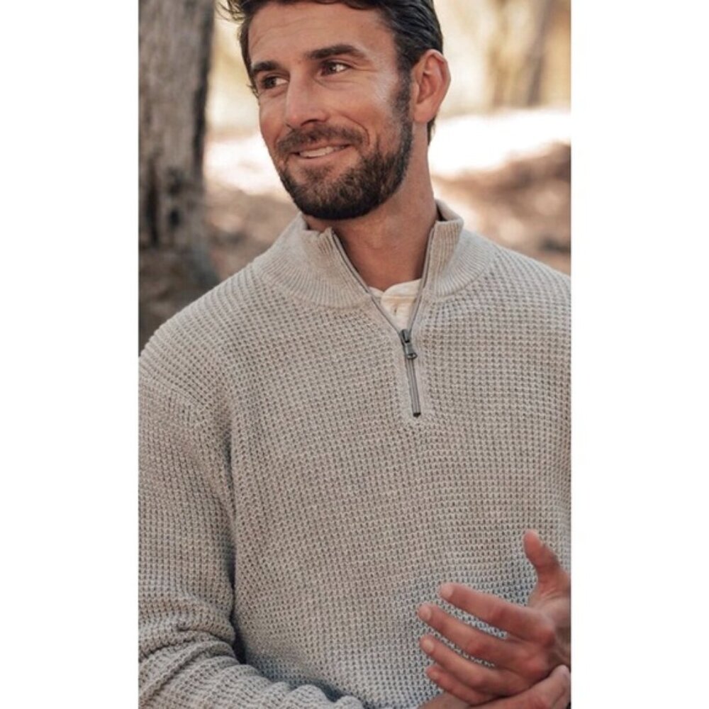 J. Crew Light Gray Cotton Waffle Knit Quarter Zip Pullover NWOT size XL